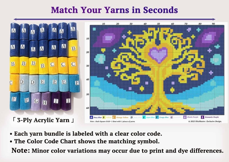 KitsMaster Latch Hook Kits– Intermediate DIY Rug Making Kit with Pre-Printed Canvas, Yarn & Tool, Heart-Shaped Tree Wall Décor, Handmade Rug Craft 23.6''x15.8'' (Tree of Love) - Image 2